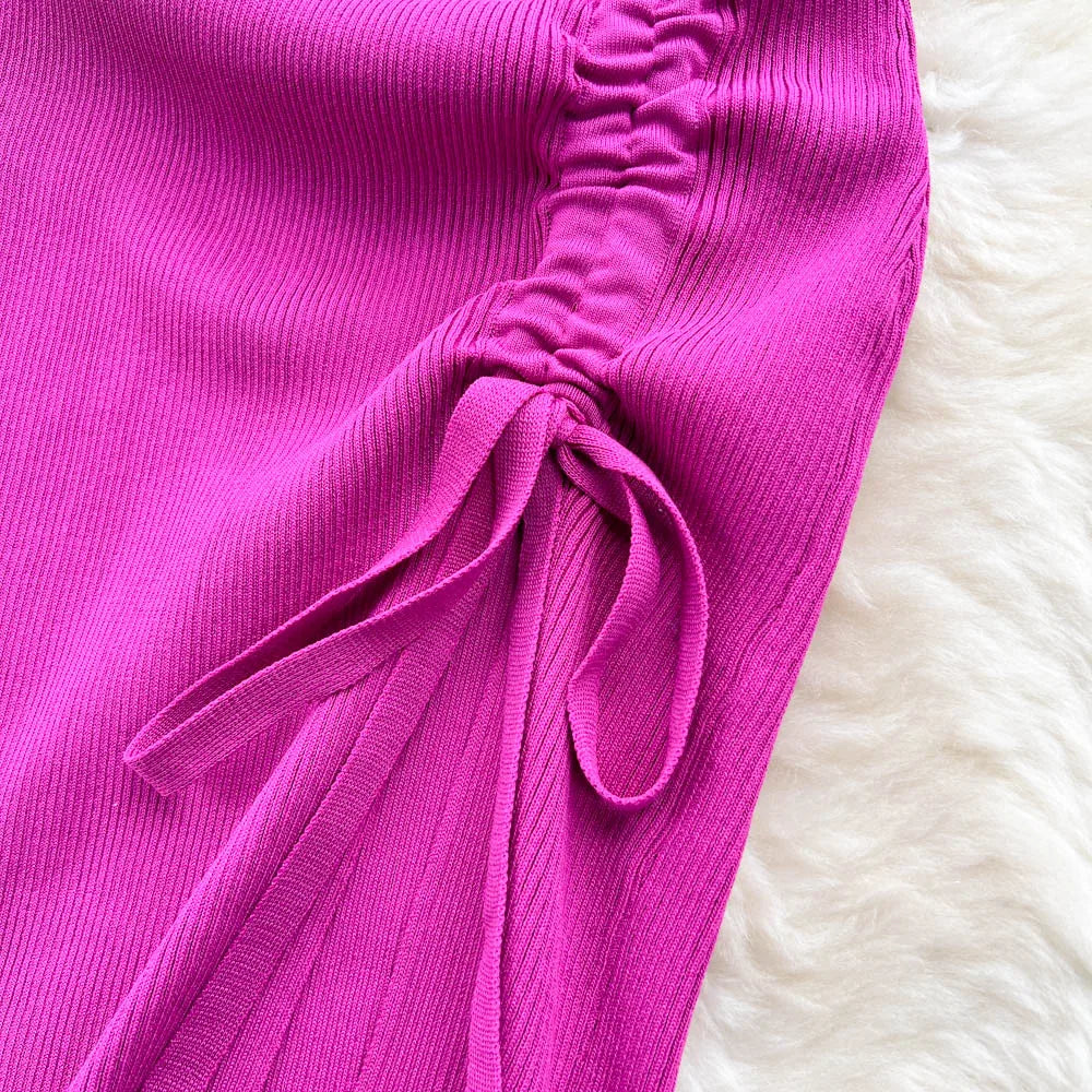 Black Drawstring Split Knit Bodycon Dress