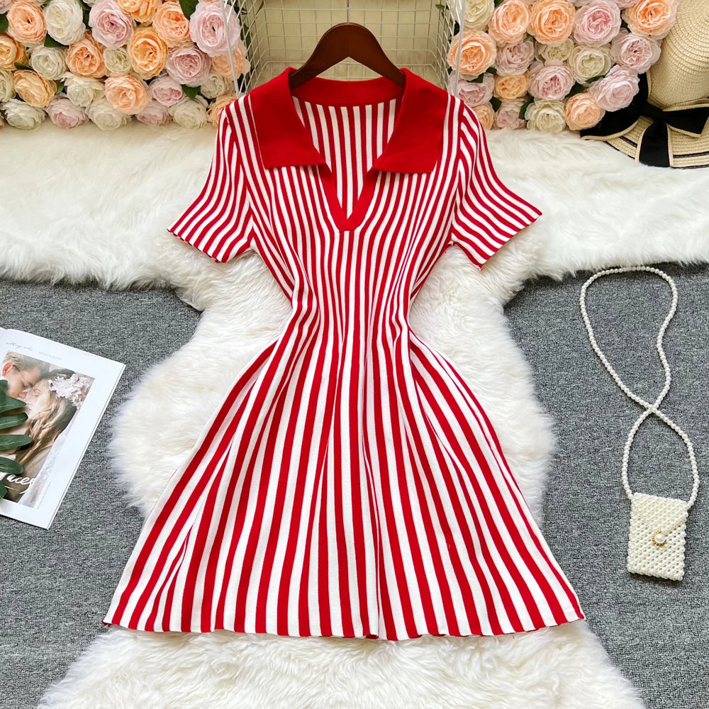 Striped Short Sleeve Knit Mini Dress