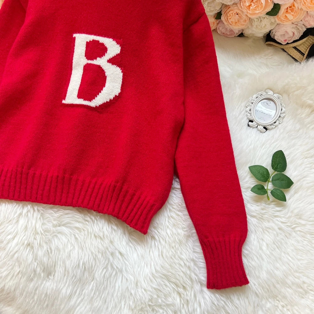 Letter Knit Pullover Sweater