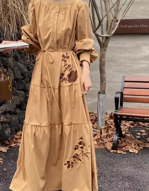 Rose Embroidered Long Sleeve Dress