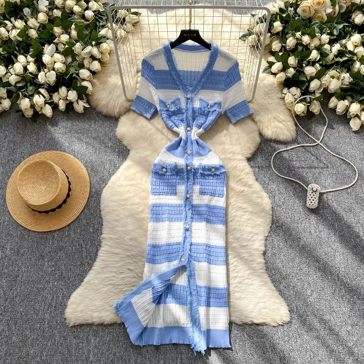 Slim Waist Knit Maxi Sweater Dress