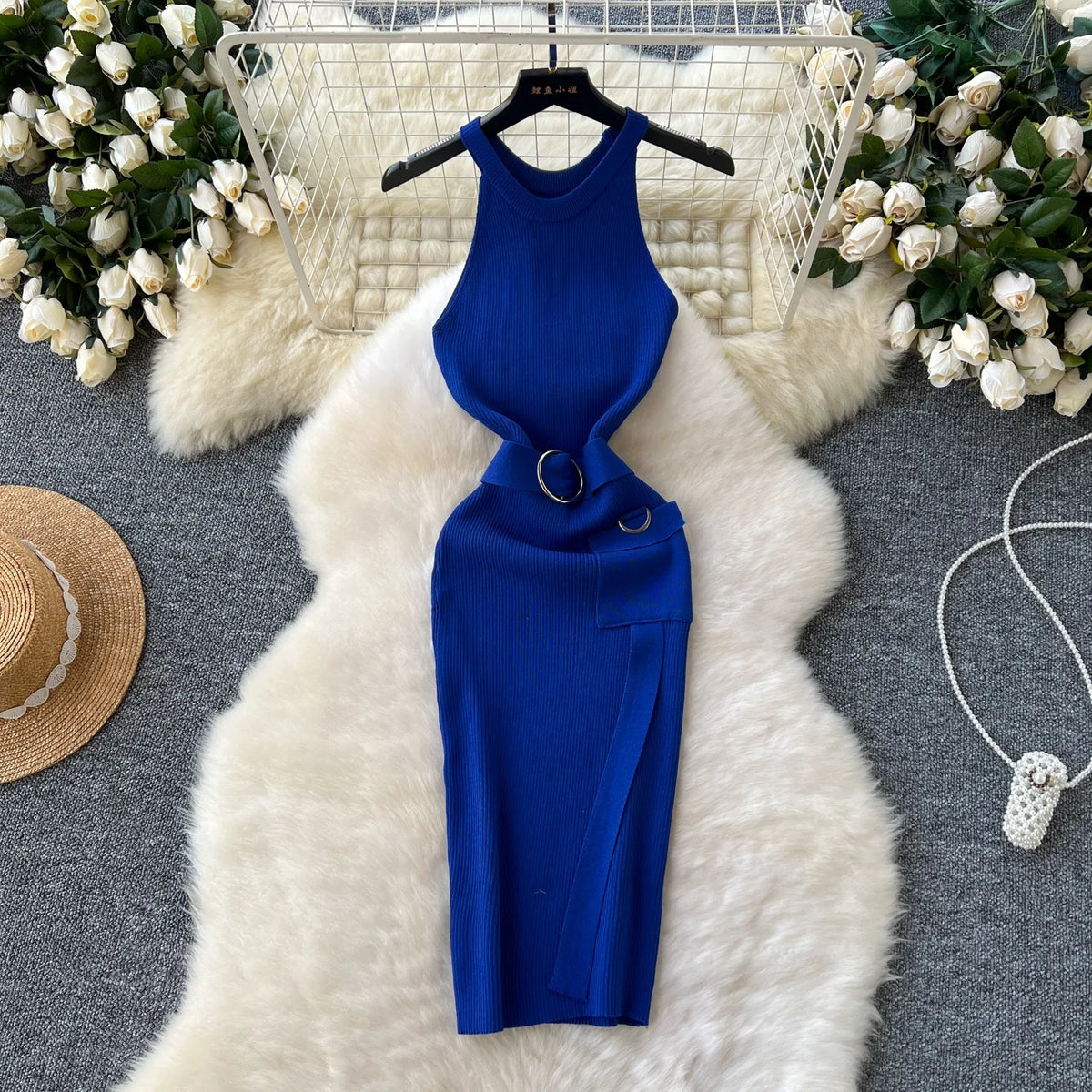 Sash Tie Knit Bodycon Party Dress