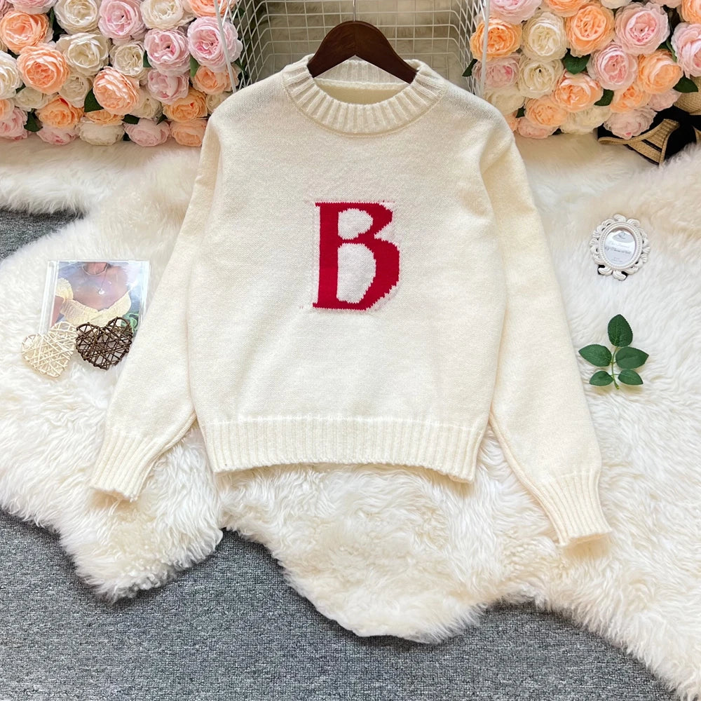 Letter Knit Pullover Sweater