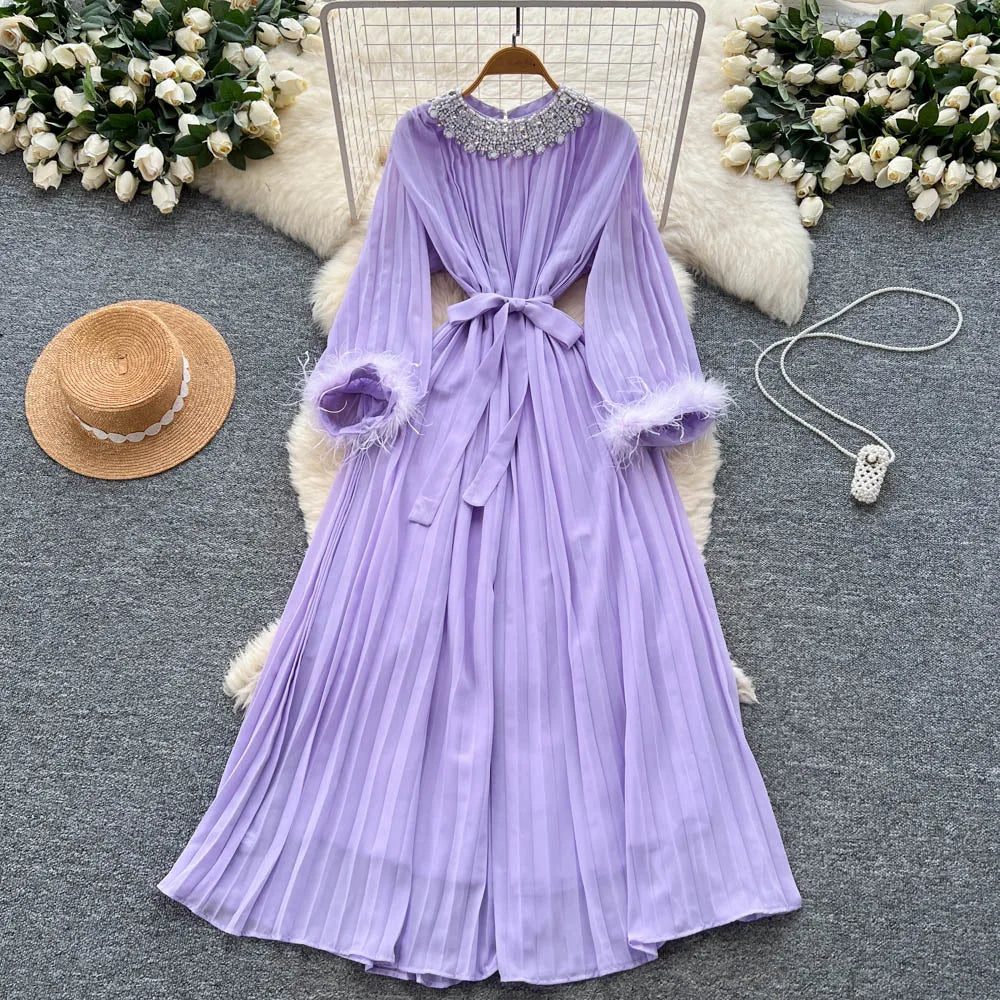 Rhinestone Ruched Crew Neck Maxi Dress