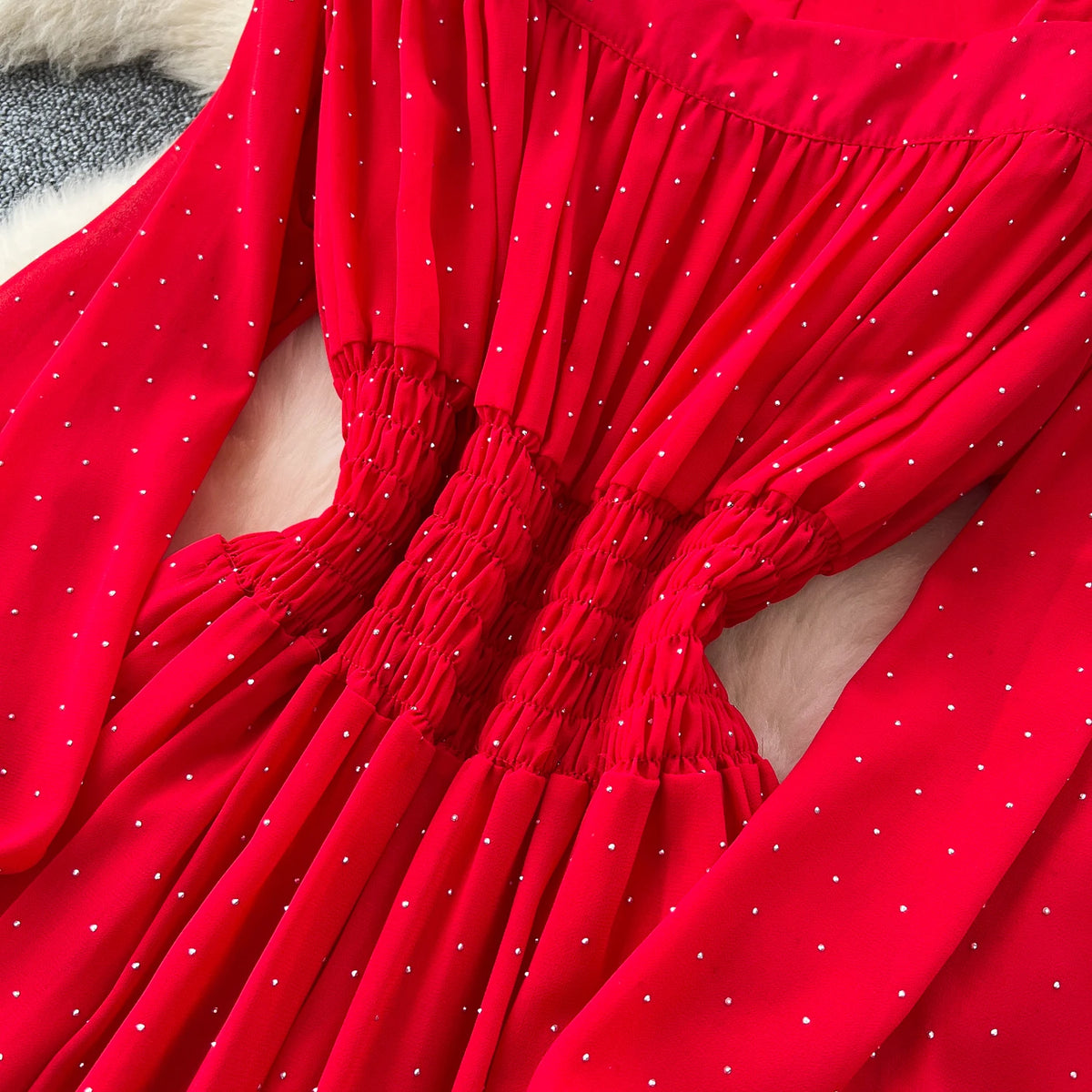 Rhinestone Square Neck A-Line Dress