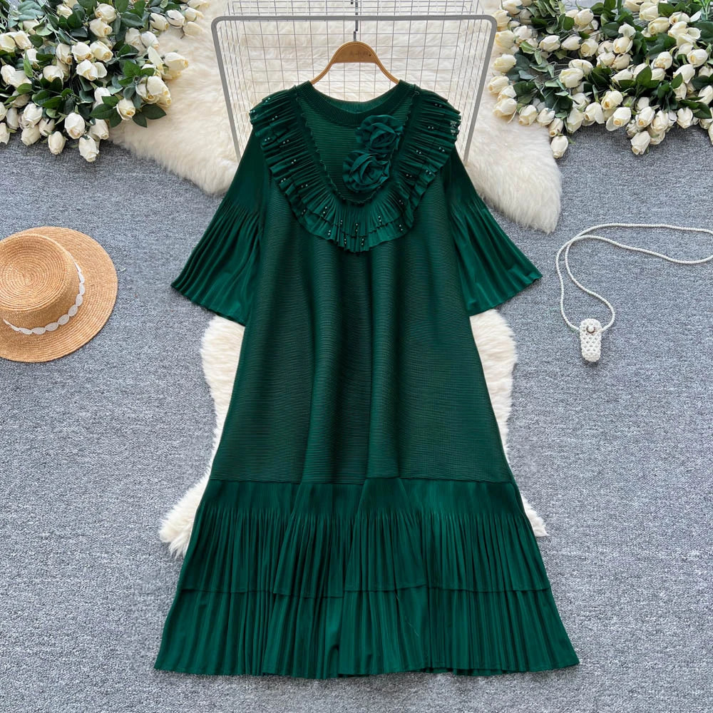 Sculpted O-Neck Ruched Boho Sundress