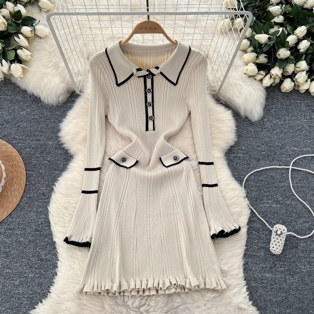 Collared Lettuce Trim A-Line Dress