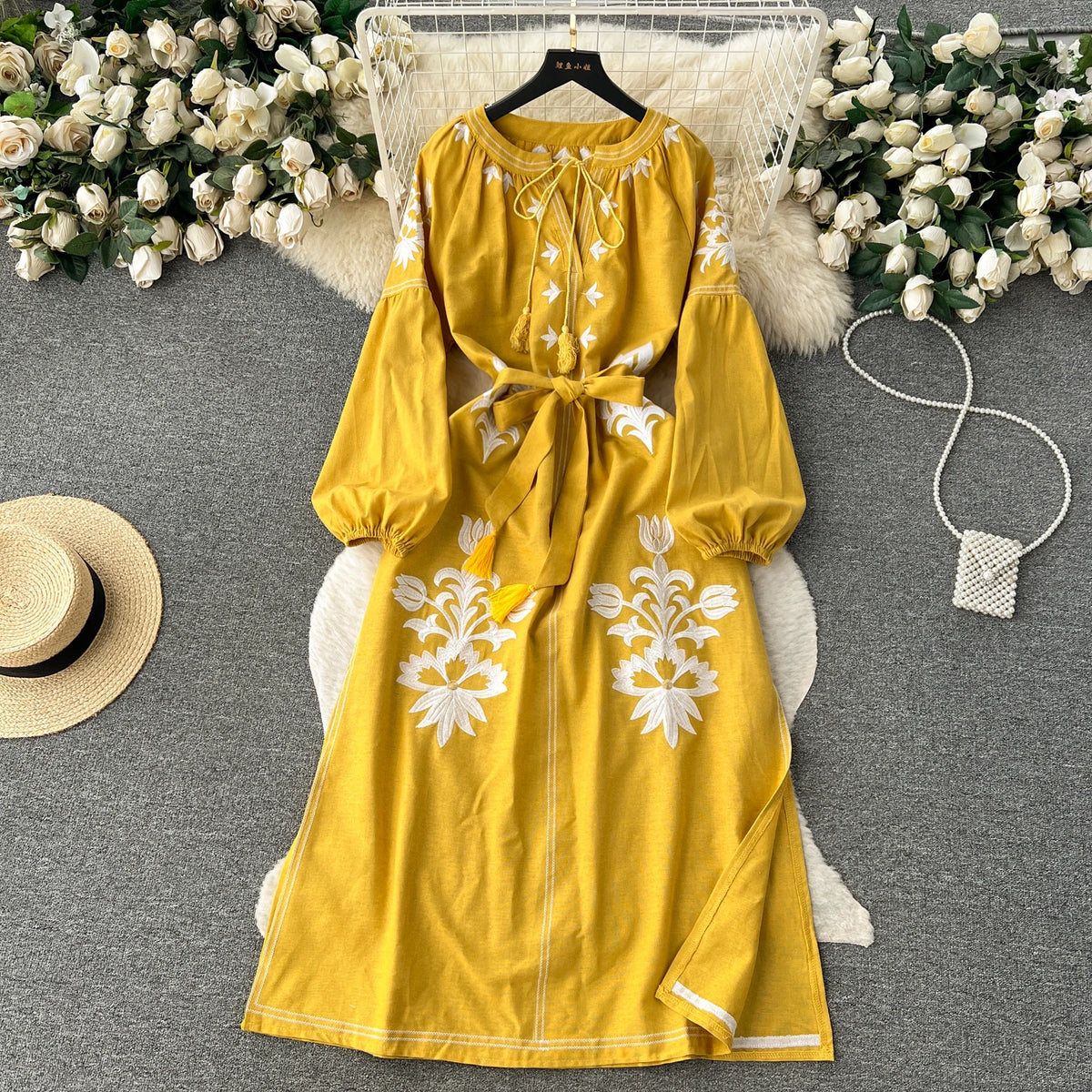 Print Puff Sleeve Bandage A-Line Dress