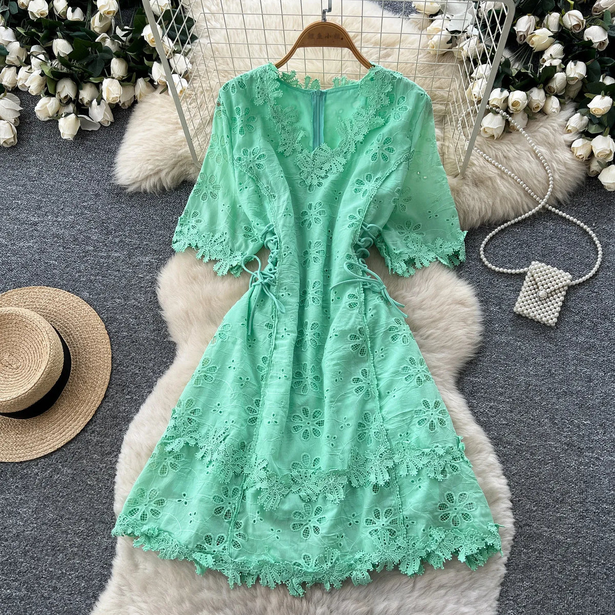 3D Floral Cutout A-Line Dress