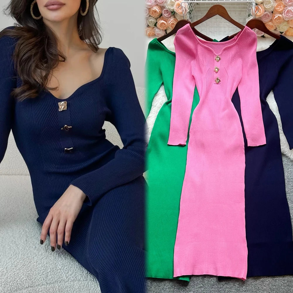 Knit Wrap Bodycon Maxi Sweater Dress
