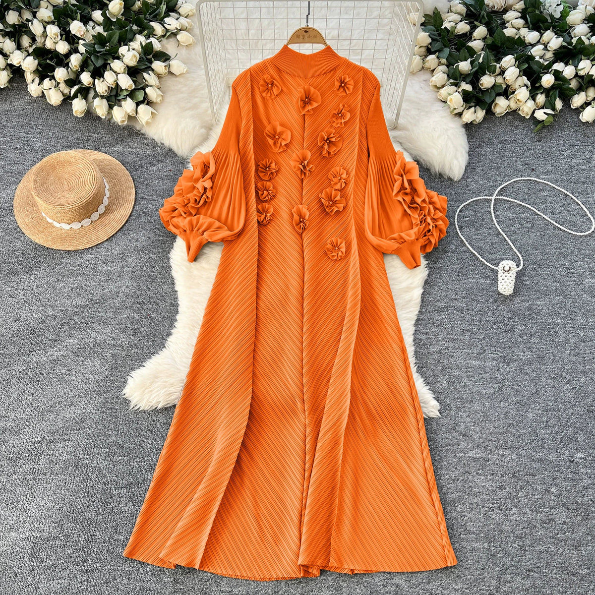 3D Floral Rhinestone Evening Dress