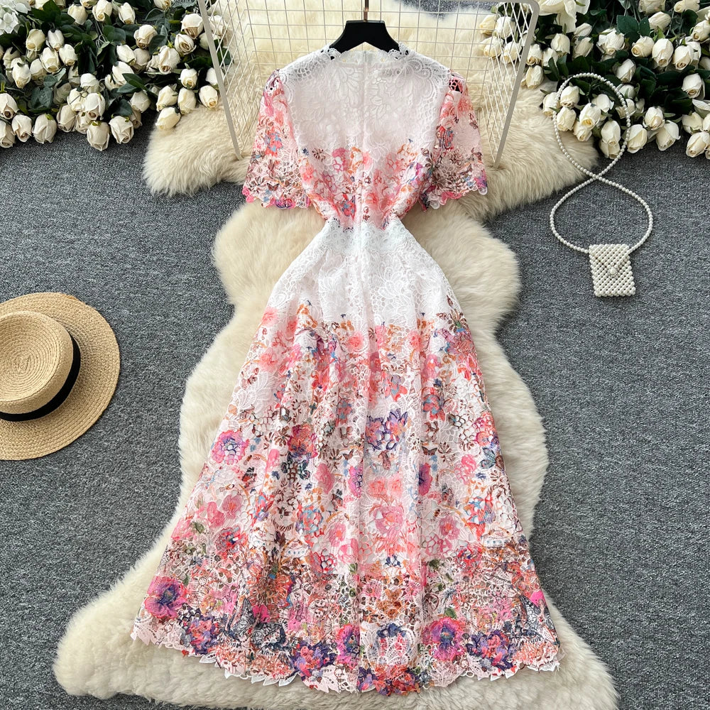 Short Sleeve V-Neck Maxi Dress
