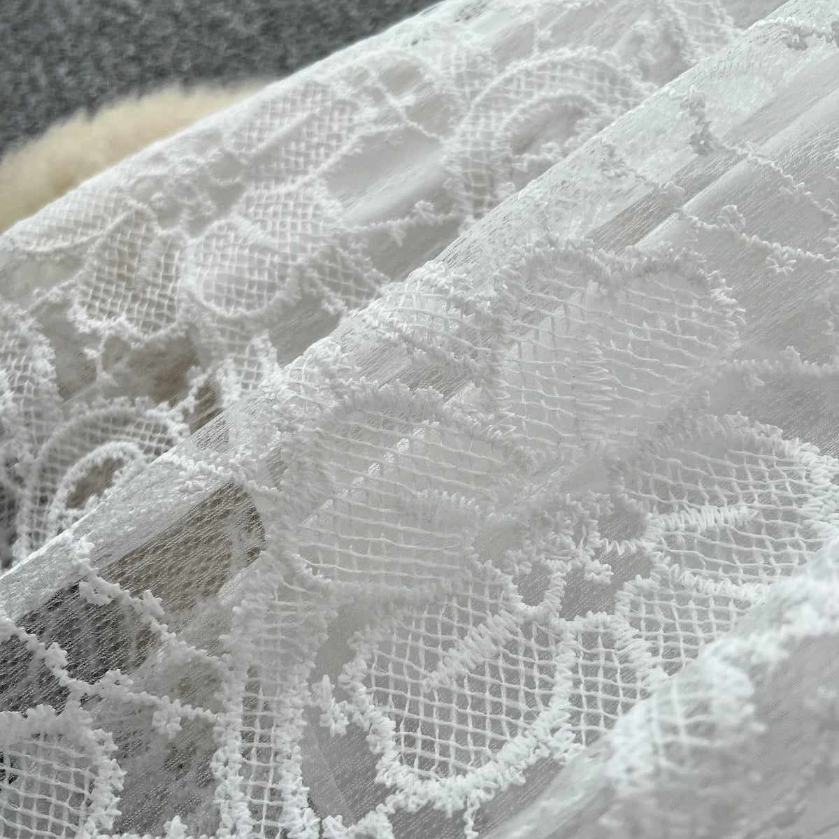 Embroidered Mesh Button Slim Dress