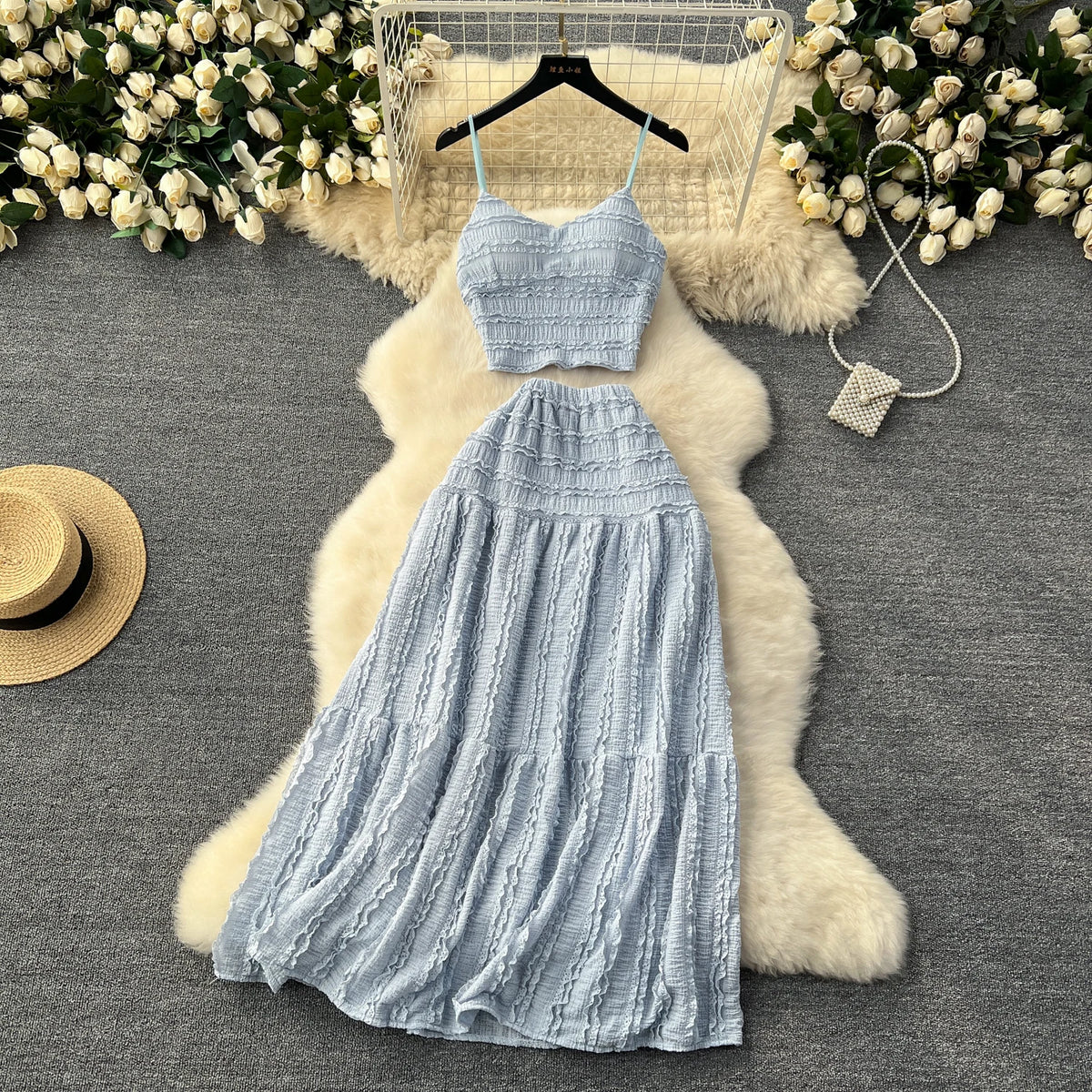 Sleeveless Crop Shirt and Skirt Set
