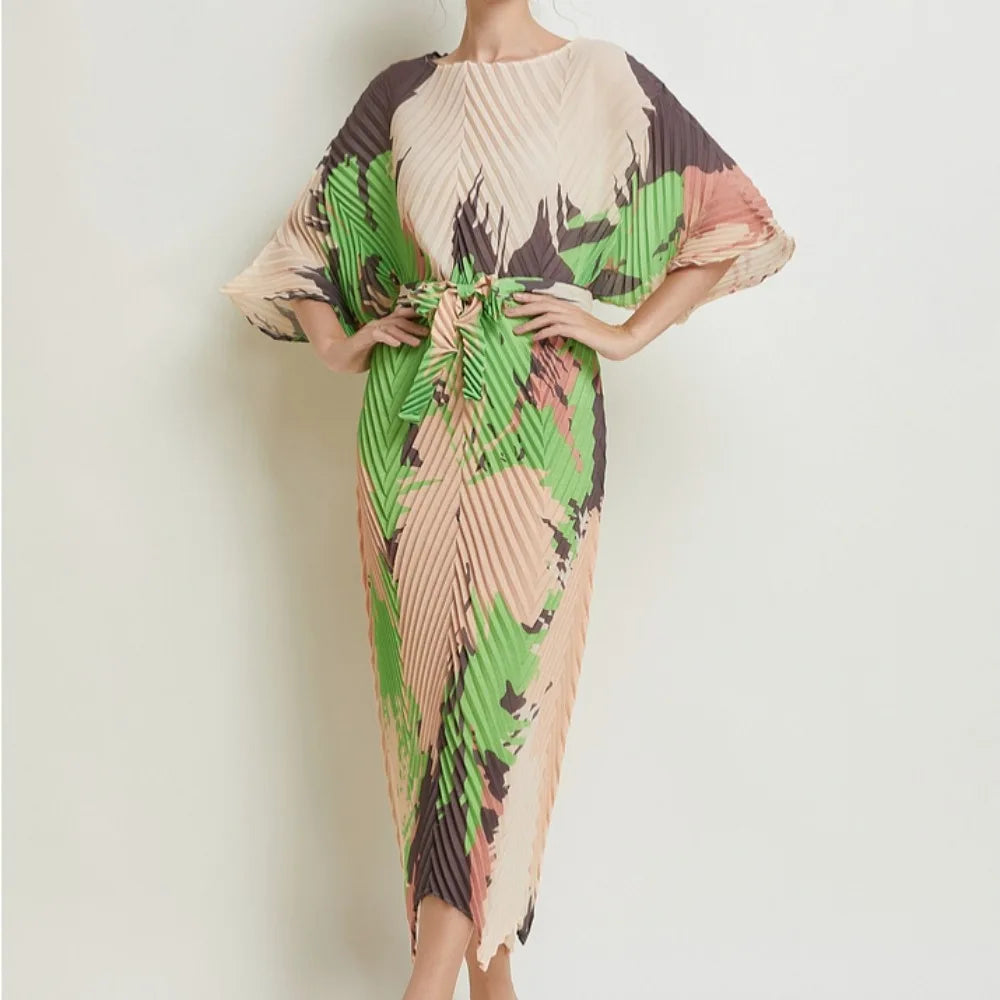 Print Batwing Sleeve Asymmetric Bodycon Dress