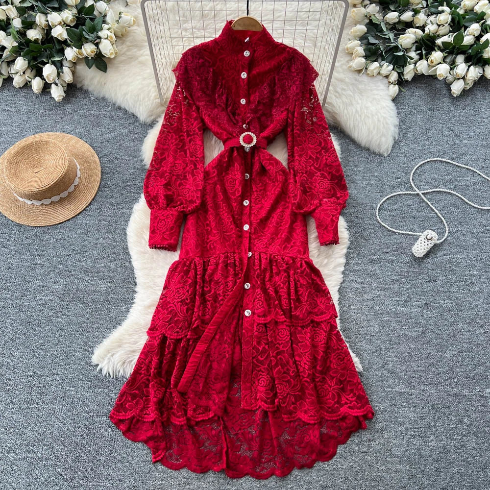 Lace Button Long Sleeve Fairy Dress