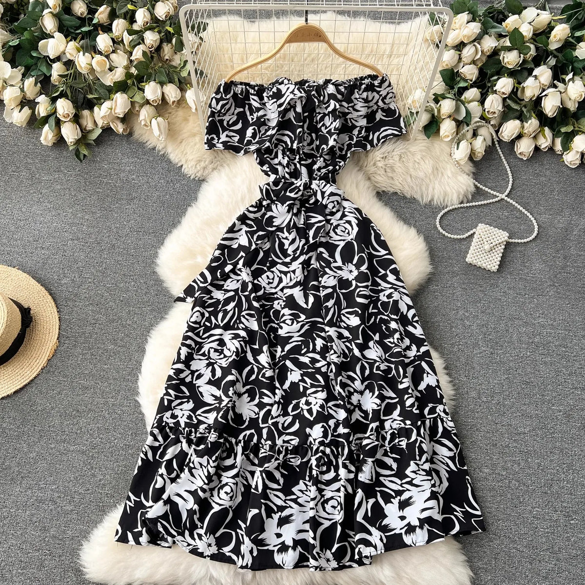 Floral Off-Shoulder A-Line Maxi Dress