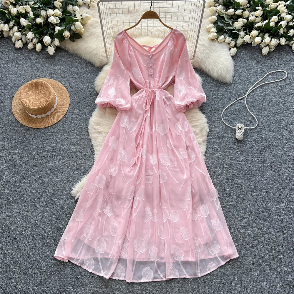 Jacquard Chiffon Ruched Maxi Dress