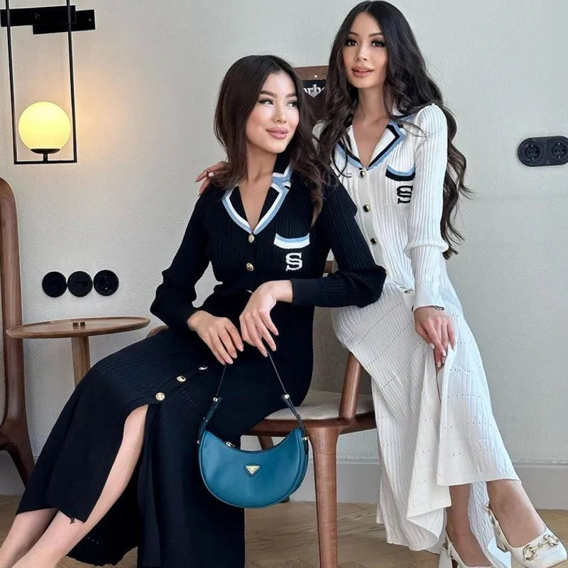 Black Letter Embroidered Knit Maxi Dress