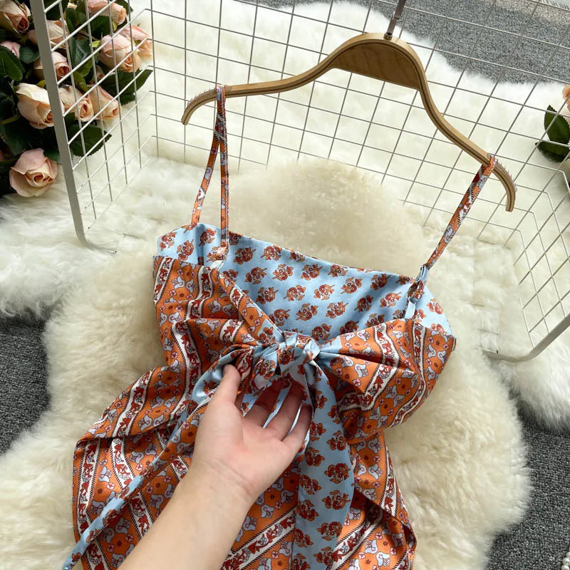 Lace-Up Backless Print Corset Crop Top