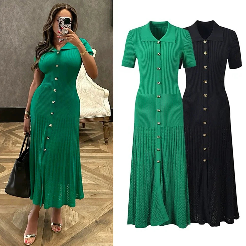 Vintage Knit Maxi Shirt Dress
