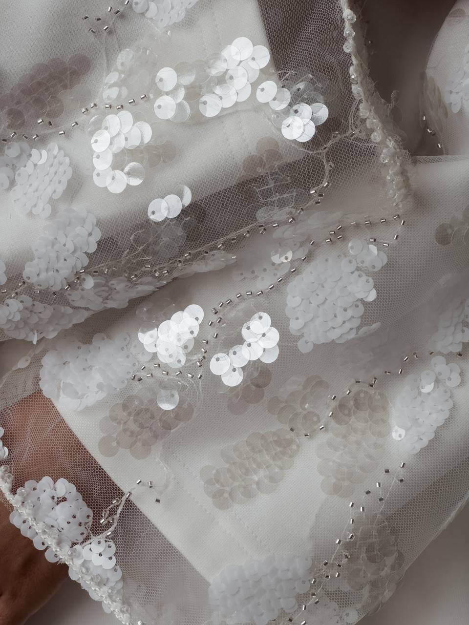 Nakışlı Beyaz Midi Etek