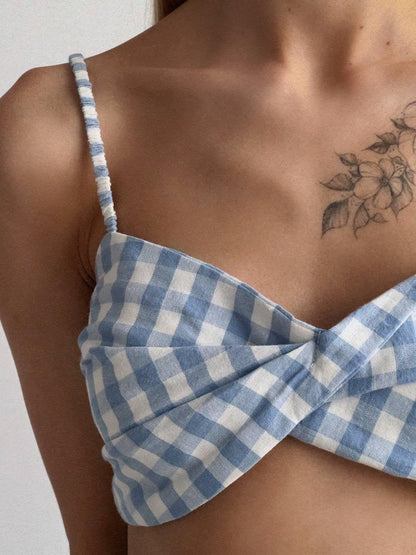 Mavi Pötikare Crop Top ve Midi Etek Takım