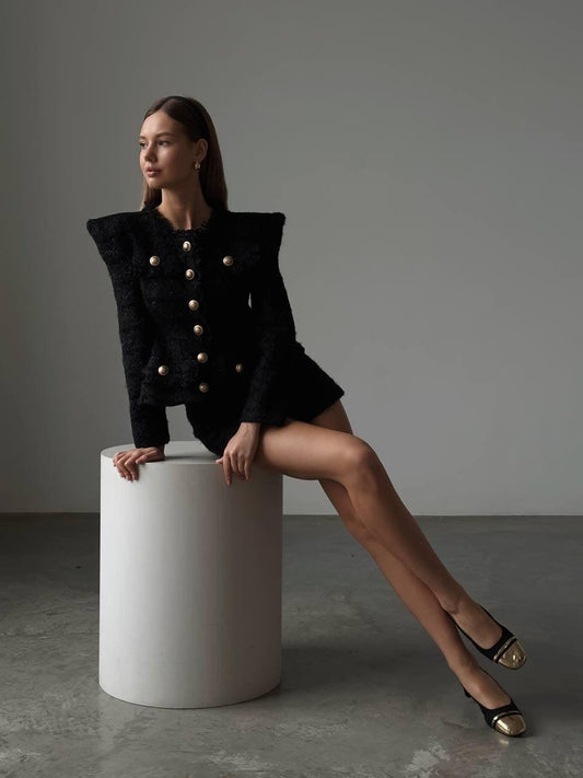 Zarif Siyah Tüvit Ceket-Şort Takım