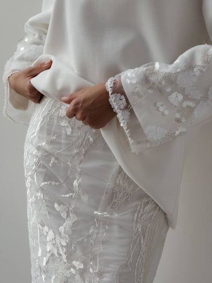 Zarif Beyaz Nakışlı İkili Takım