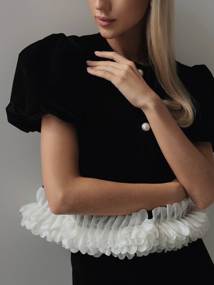 Çiçek Bel Detaylı Kadife Mini Takım