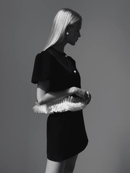 Çiçek Bel Detaylı Kadife Mini Takım