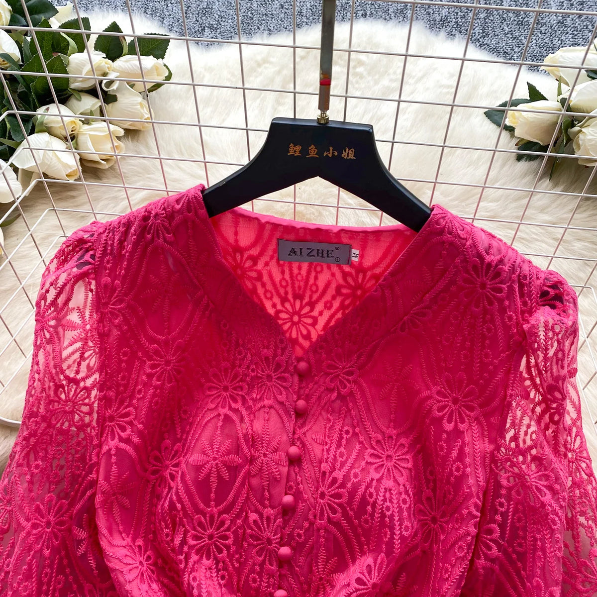 Embroidered Mesh Lace-Up A-Line Dress