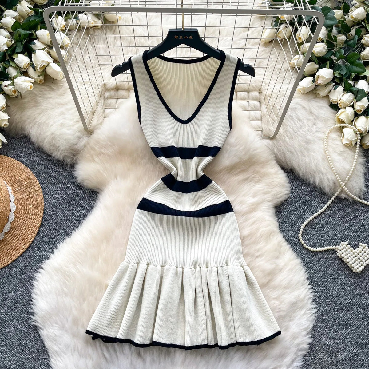 Sleeveless Ruffled Knit Mini Dress