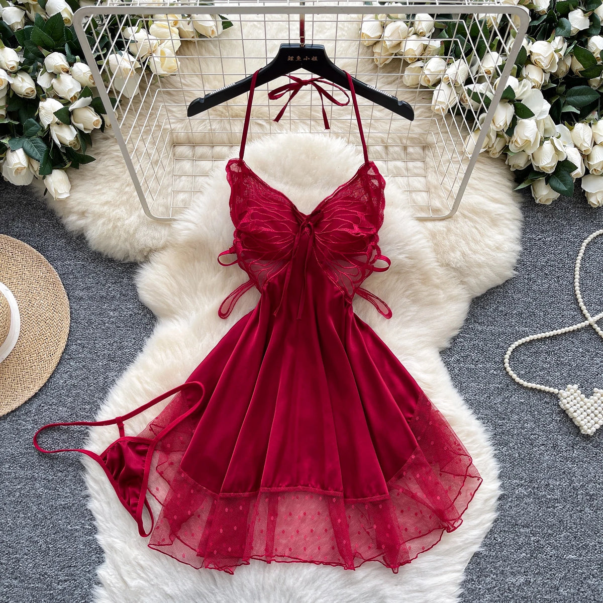 Backless Mesh Panel Mini Dress