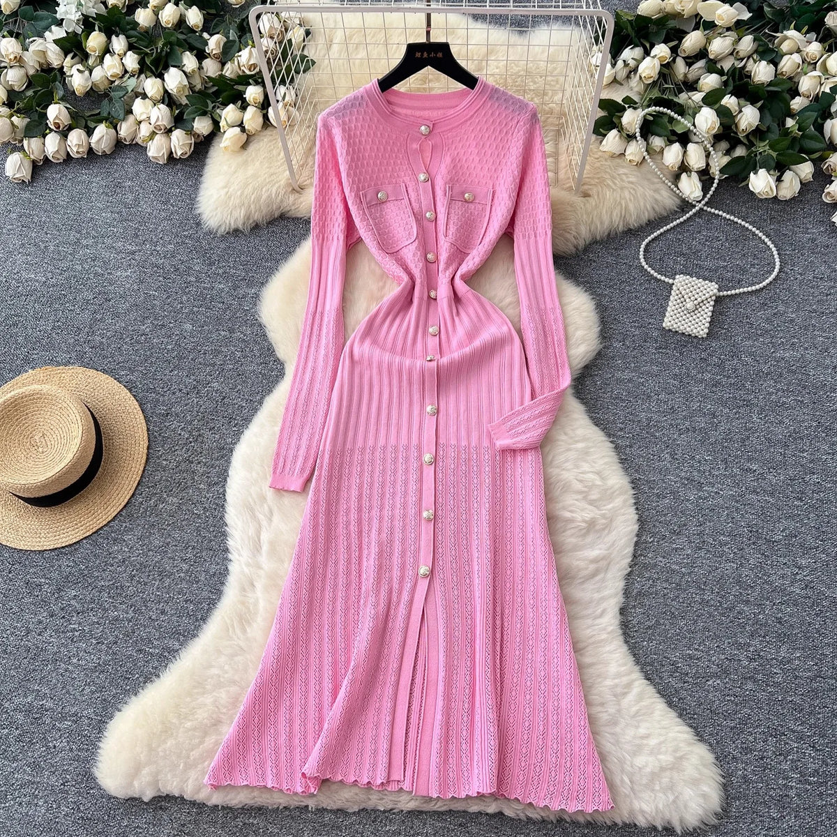 Colorblock Knit Maxi Shirt Dress