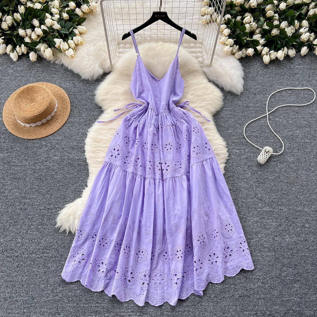 Embroidered Cutout Backless Slip Sundress
