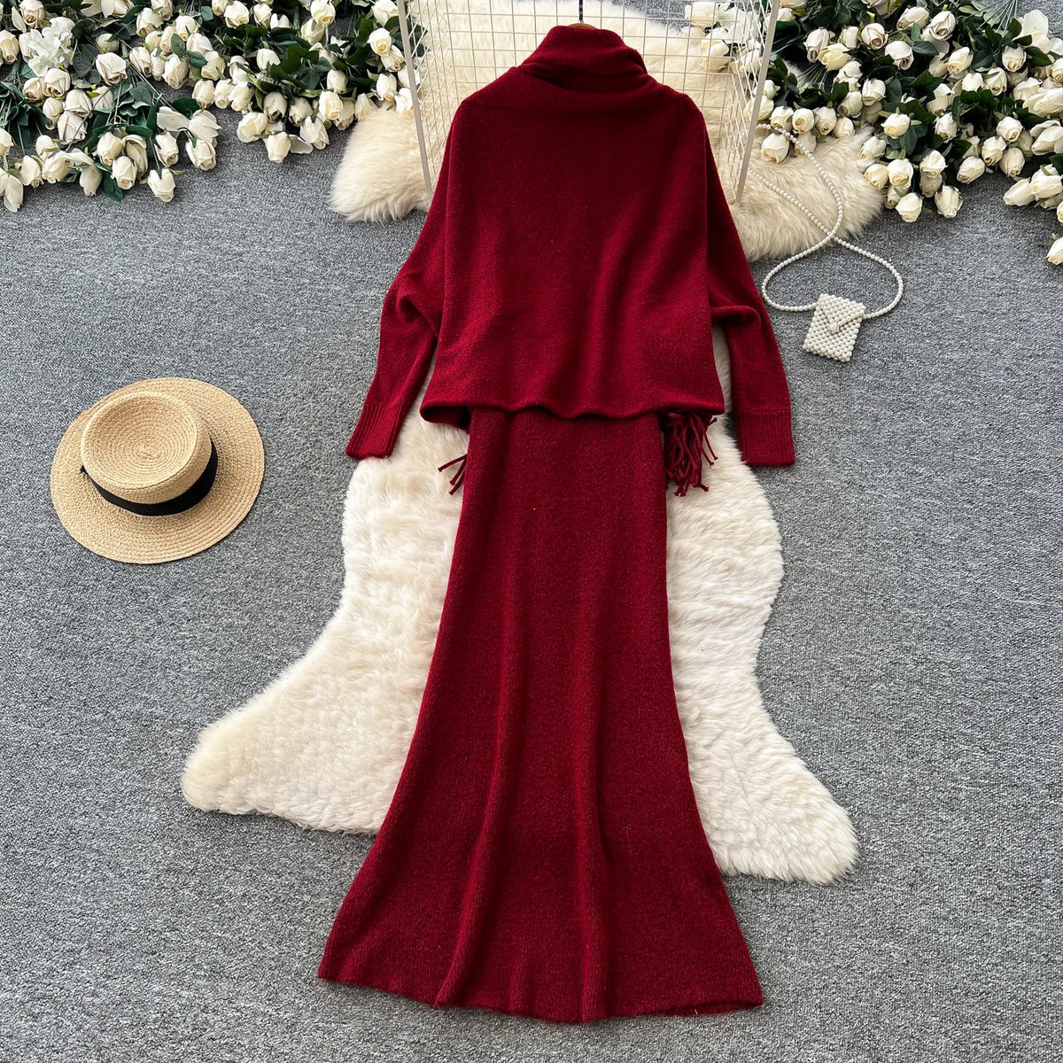 Knit Halter Cami Dress and Cardigan Set