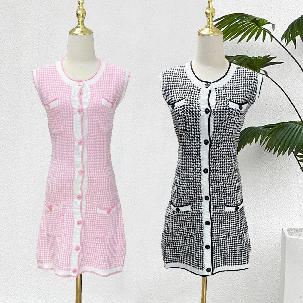 Sleeveless Button Knit A-Line Mini Dress