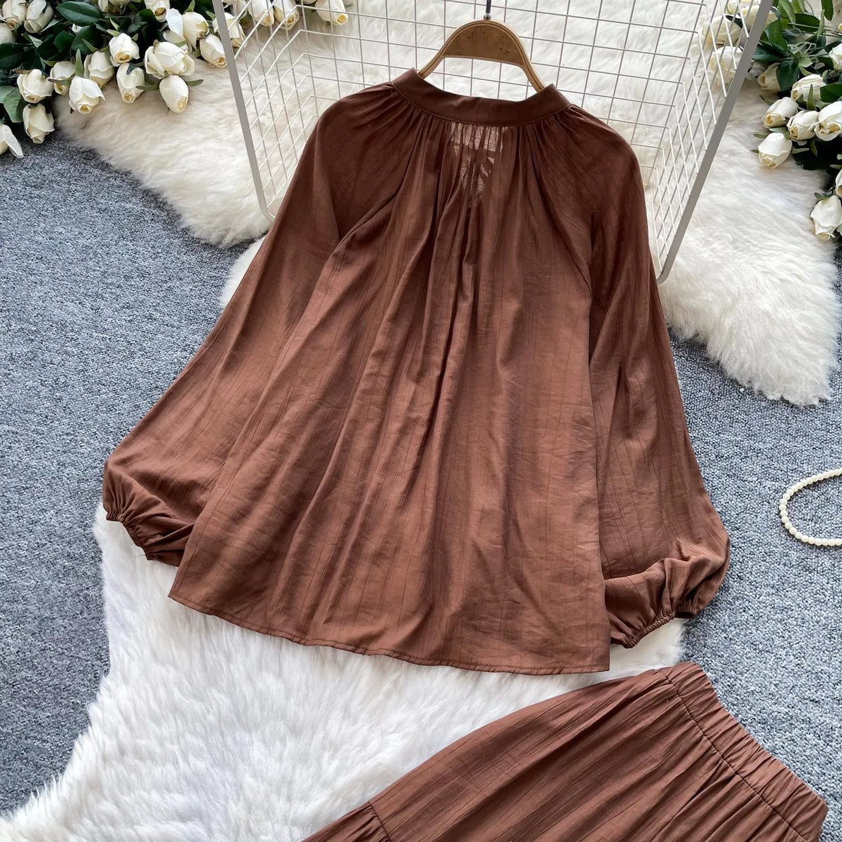 Tie Front Shirt and A-Line Skirt Set