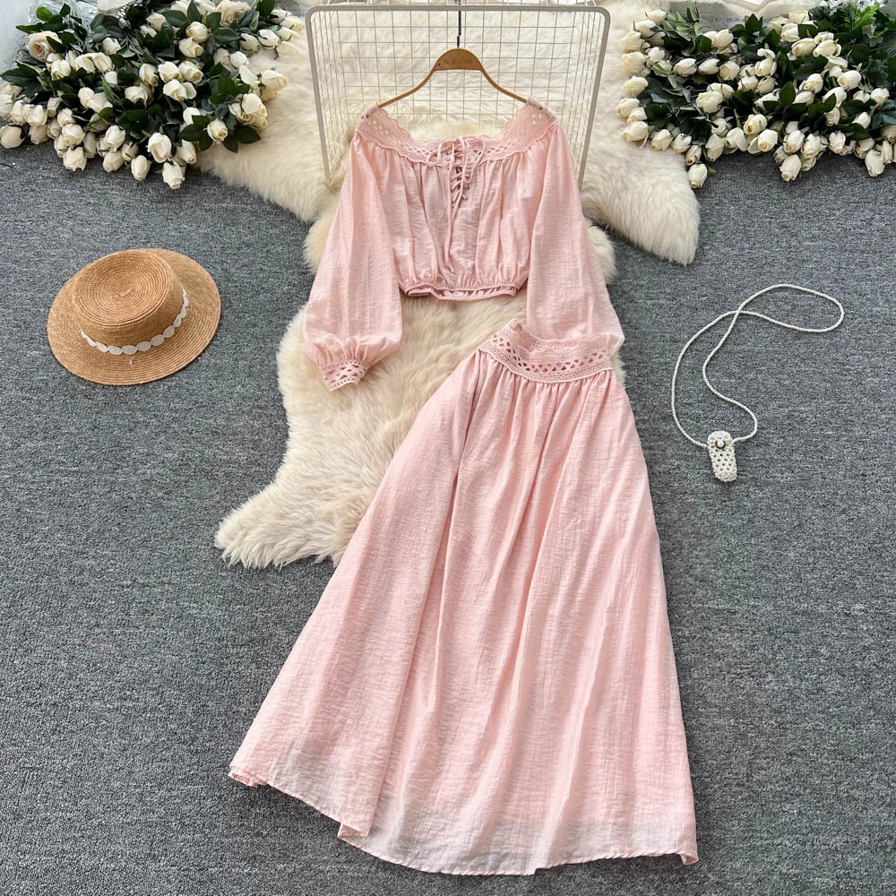 Lace Boat Neck Two-Piece Dress Set