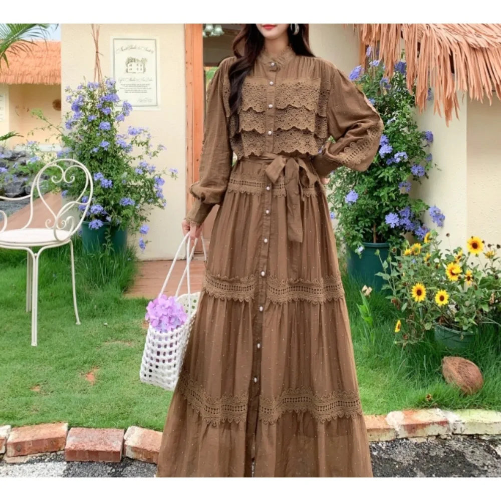 Glitter Lace-Up Lace A-Line Dress