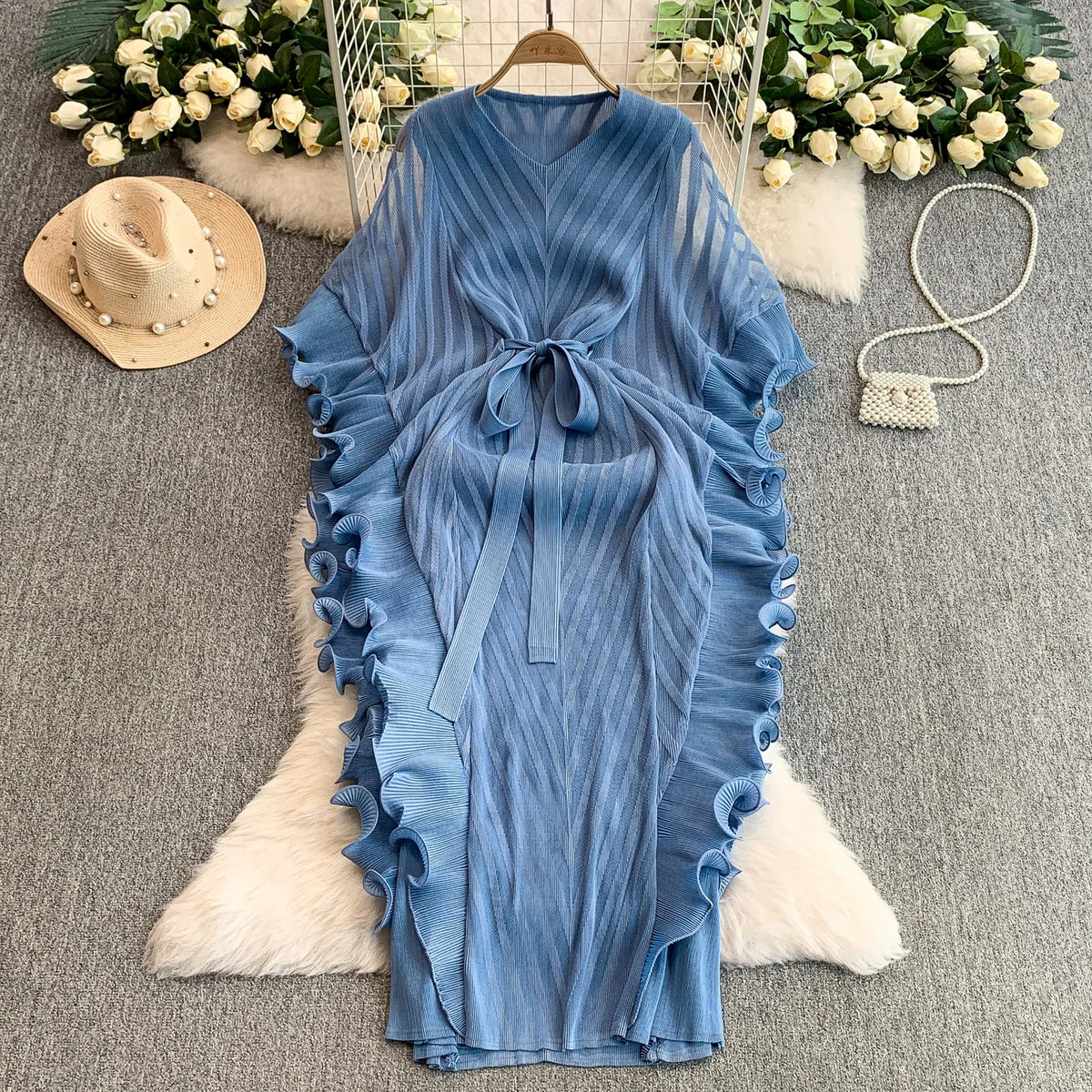 Lettuce Trim V-Neck Slim Maxi Dress