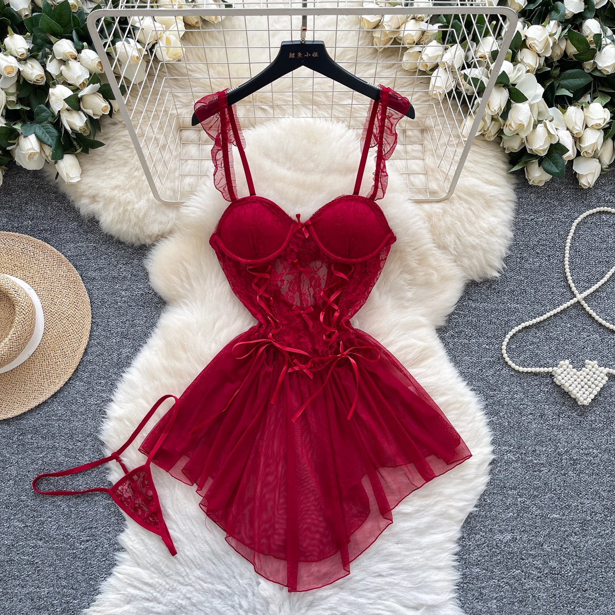Embroidered Drawstring Sleeveless Mini Dress