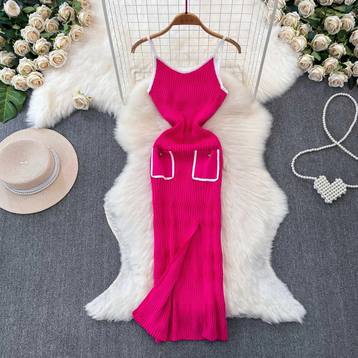Split Spaghetti Strap Knit Maxi Dress