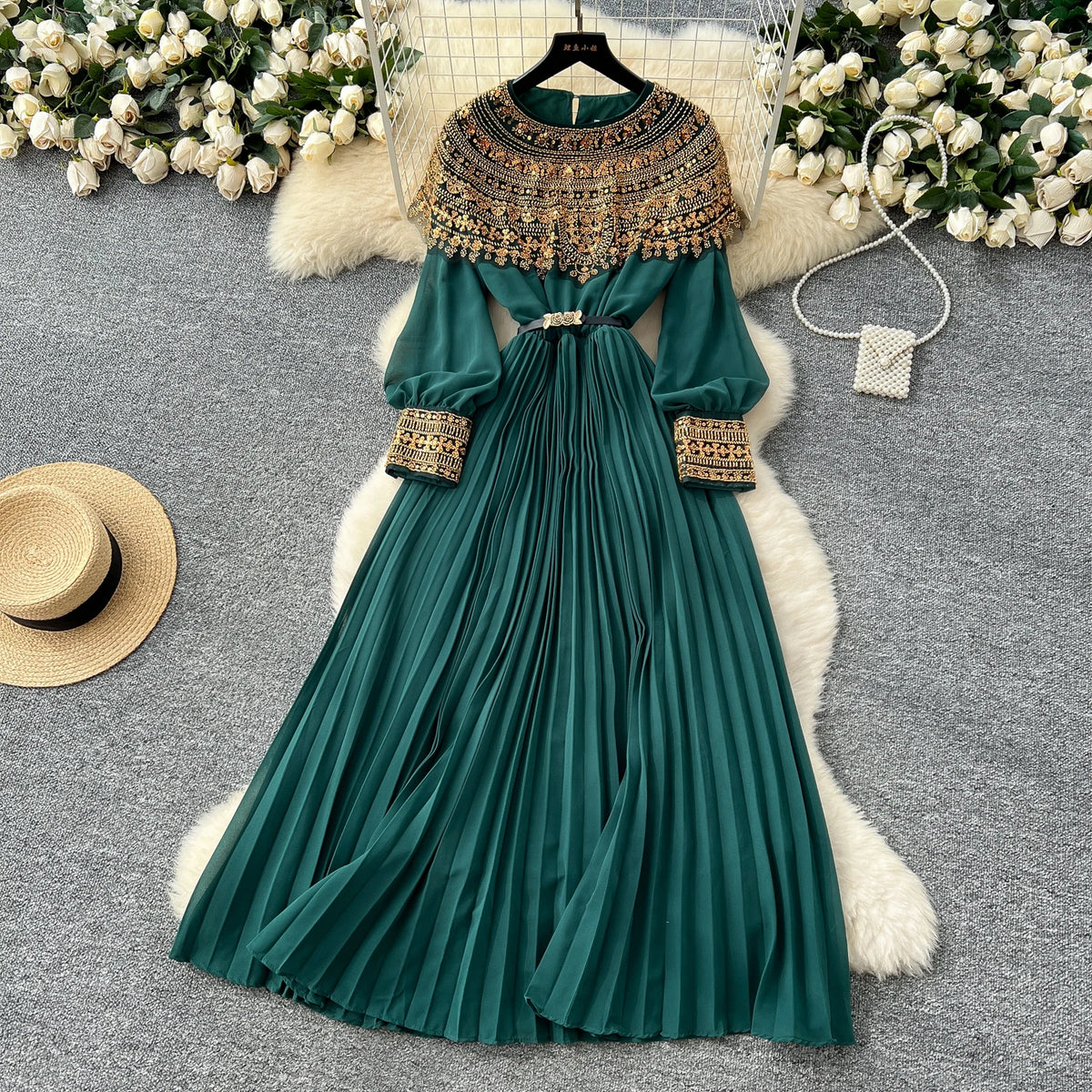 Sequin Spliced High Waist Dress