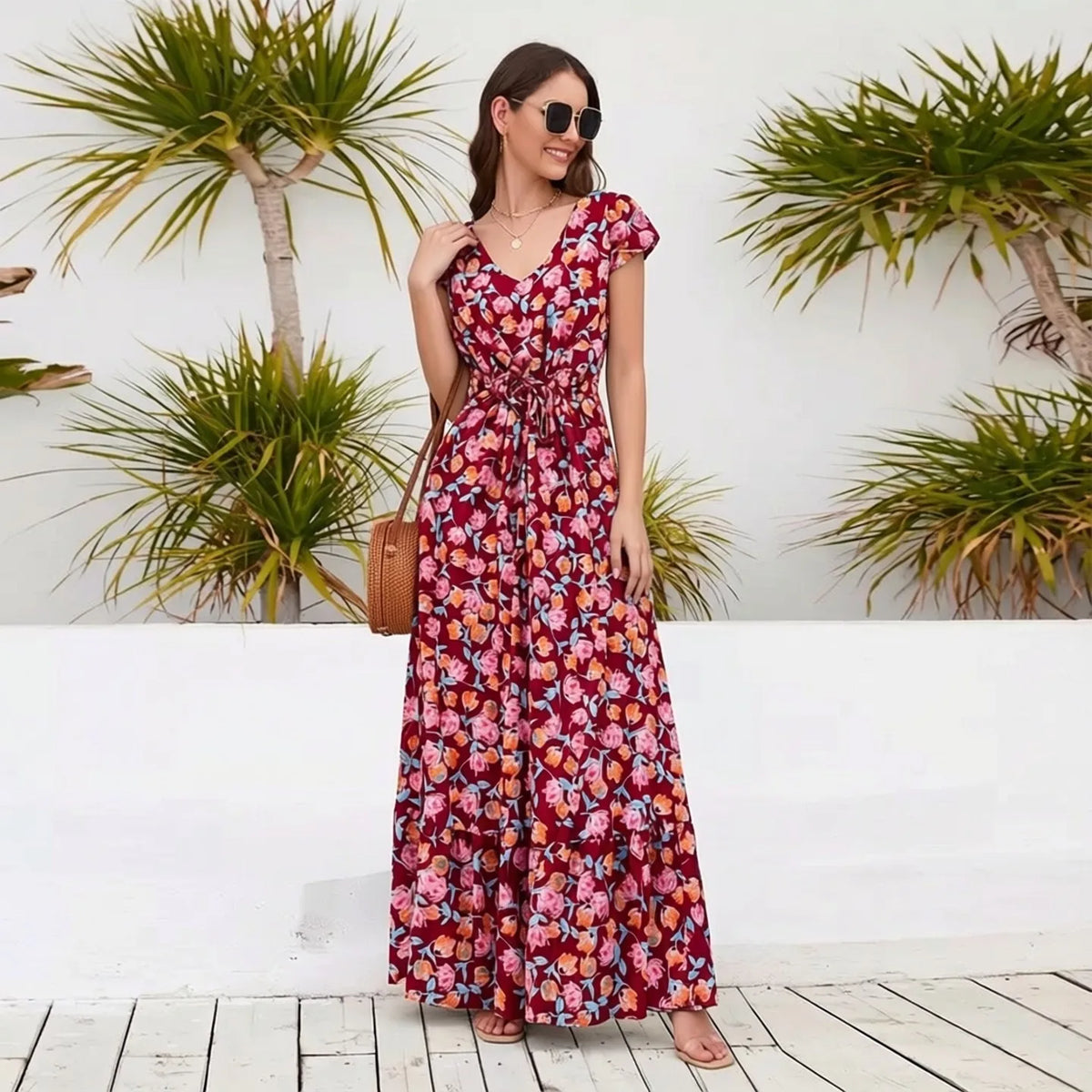 Floral V-Neck Boho Maxi Dress