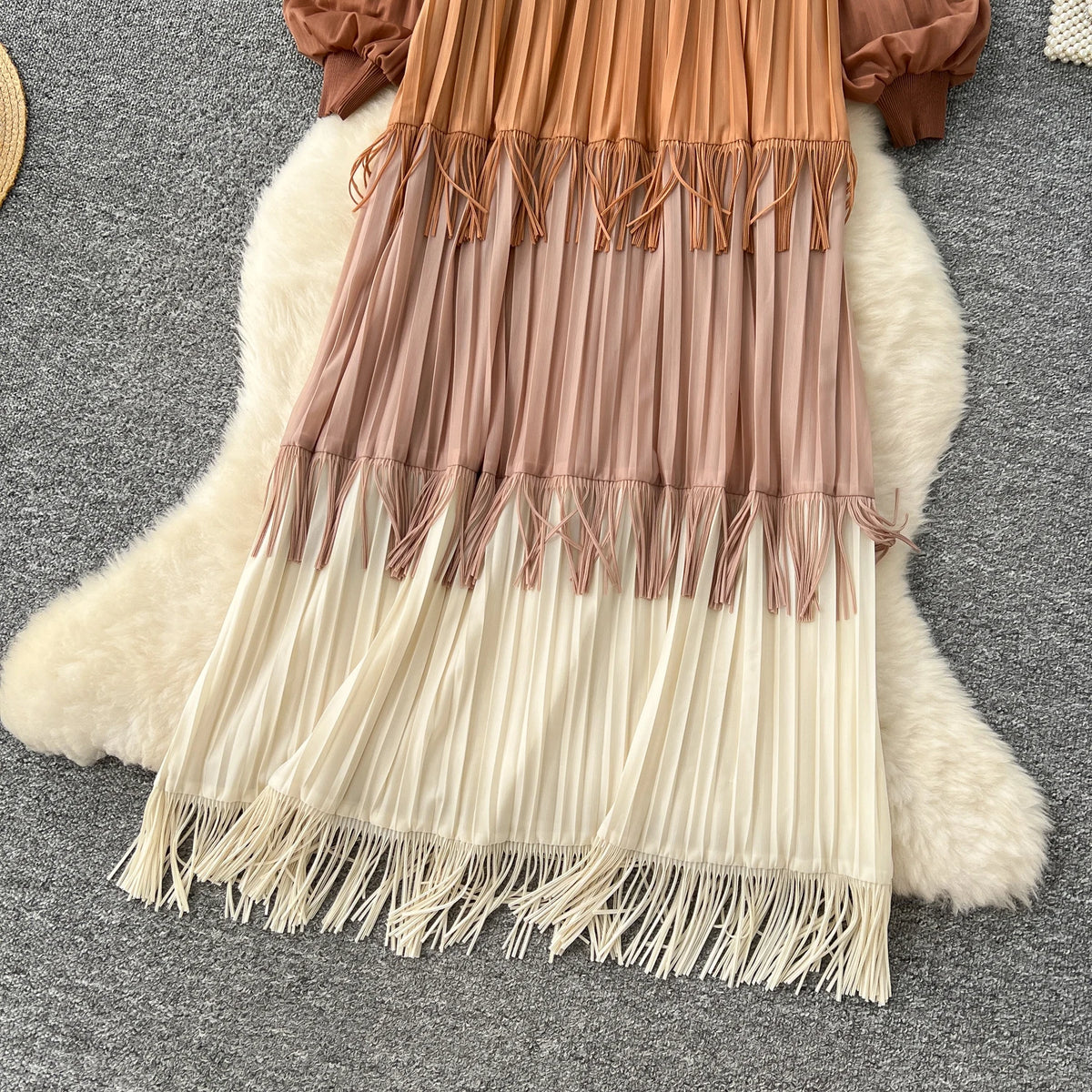 Tassel Patchwork Lantern Sleeve Dress