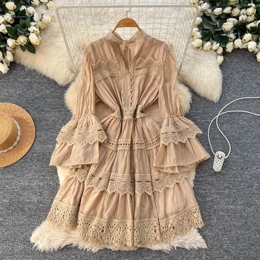 Lace Flare Sleeve Evening Party Dress