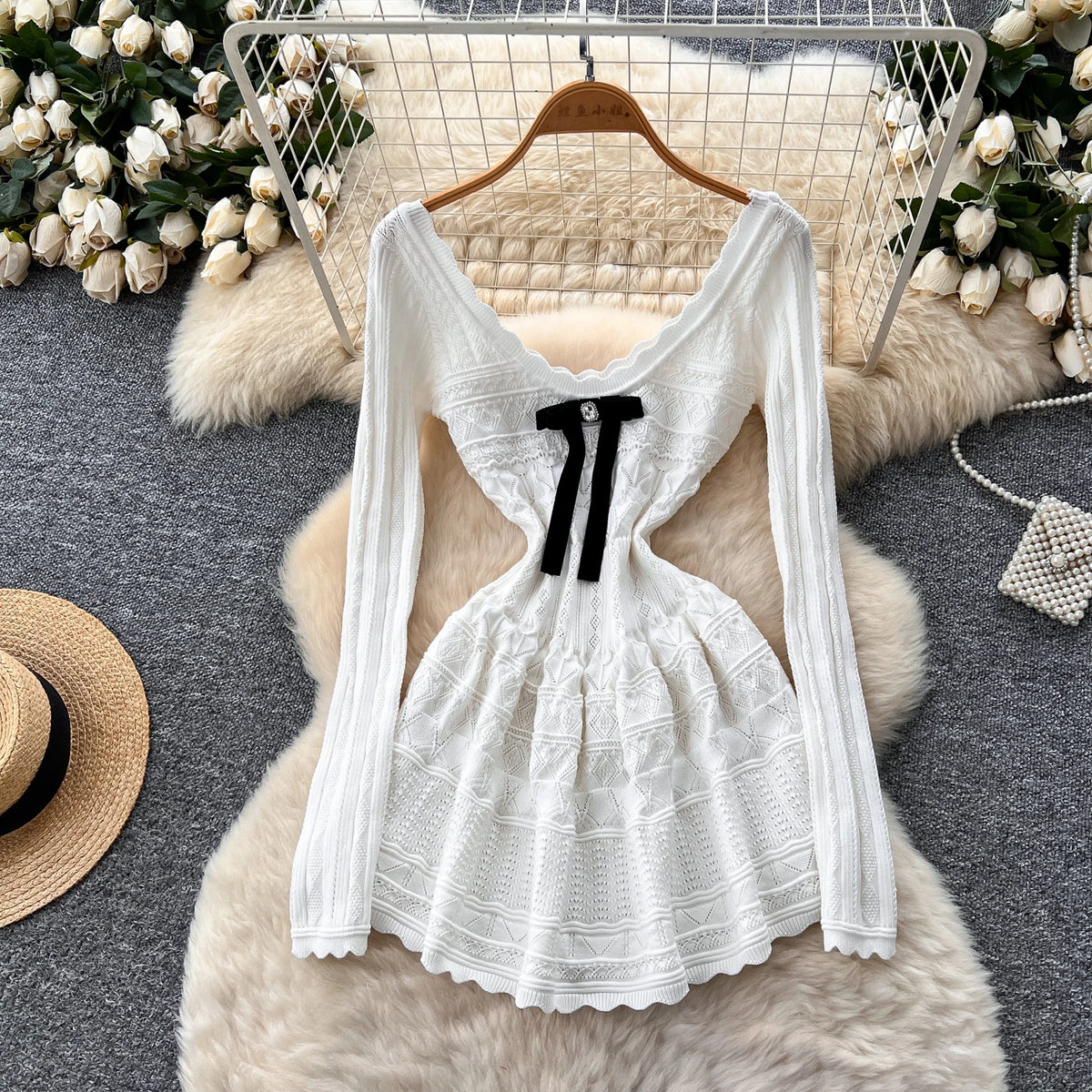 Butterfly Knit Pleated Mini Dress