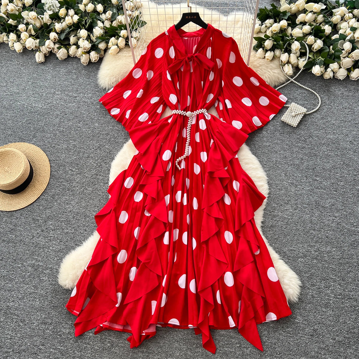 Asymmetrical Polka Dot High Waist Dress